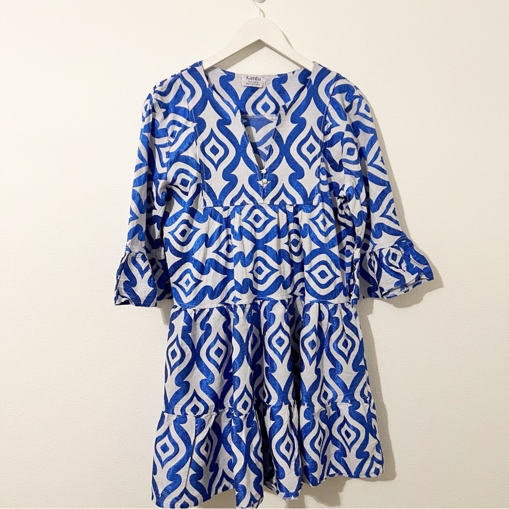 Kambra Blue White Grecian Dress Cotton Size OS Medium